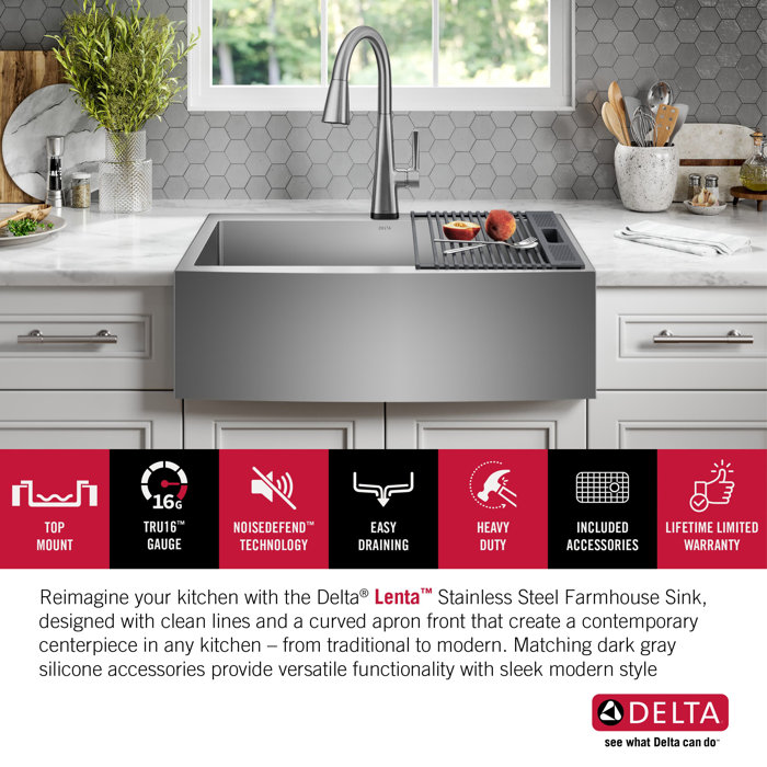 Delta Lenta Retrofit Farmhouse Apron Front 16 Gauge Stainless Steel